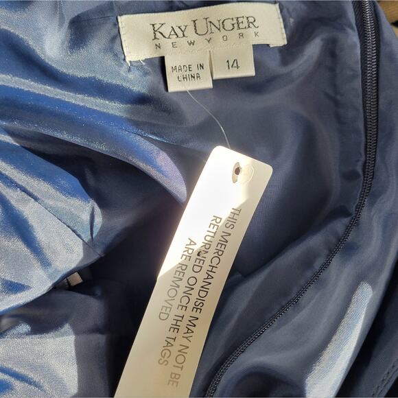 Kay Unger Longline Double Breasted Belted Jacket & Dress Set Navy Satin 14 - Picture 12 of 12